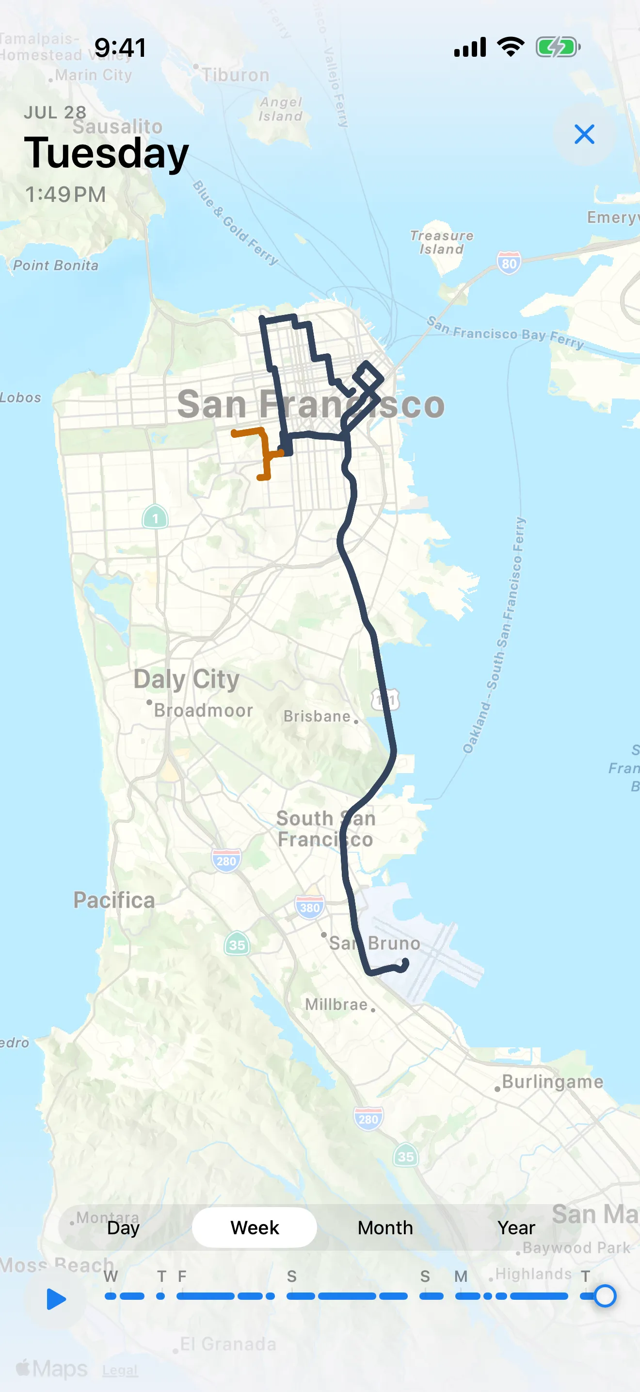 MileMarker home timeline mapping a week of drives